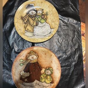 NFINITY Snowman Ceramic Plates - Brown and Yellow